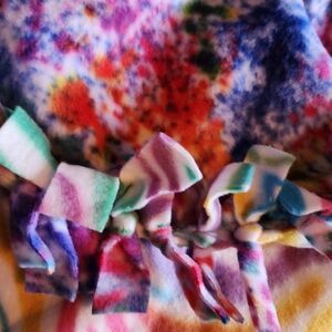 Colorful Tie-Dye Fleece Blanket with Fringe